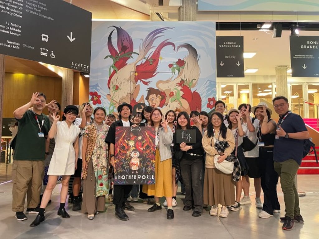 Hilary (second from right) and the film’s production team were joined by a group of HKMU teachers and students at the screening of Another World at the Annecy International Animation Film Festival last year.
