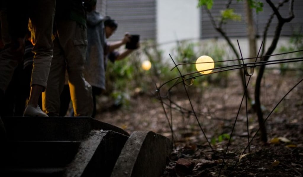 The moving moon track installed at the back garden of vA!. The moving moon track installed at the back garden of vA!.