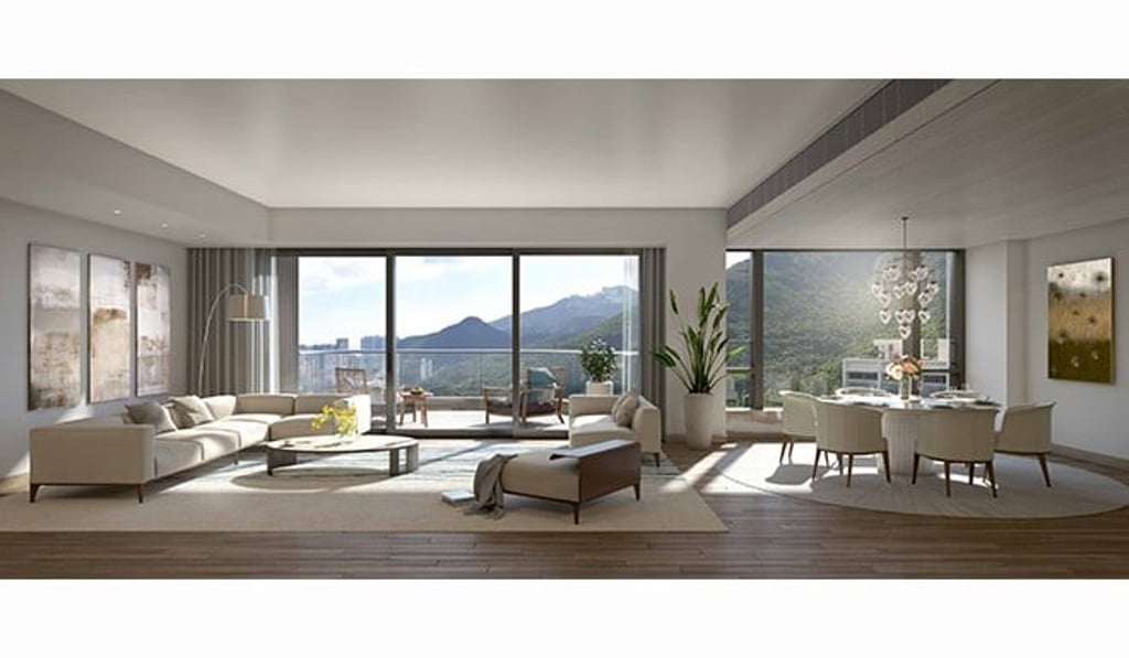 Rendering of Living and Dining Room of Unit B on 17/F, Tower 1. # The view shown above is based on a photo taken at the Development on 28 June 2017. ~