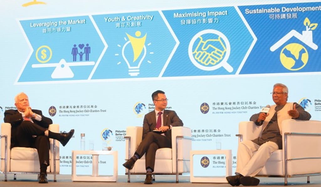 (From left) Professor James Heckman, Mr Leong Cheung and Professor Muhammad Yunus