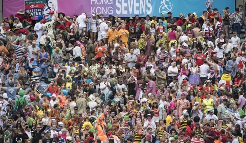 Many of the thousands of devoted spectators attending the Cathay Pacific/HSBC Hong Kong Sevens in Hong Kong Stadium wear fancy-dress costumes as part of three-day event’s carnival-like atmosphere. Photo: Hong Kong Tourism Board Many of the thousands of devoted spectators attending the Cathay Pacific/HSBC Hong Kong Sevens in Hong Kong Stadium wear fancy-dress costumes as part of three-day event’s carnival-like atmosphere. Photo: Hong Kong Tourism Board