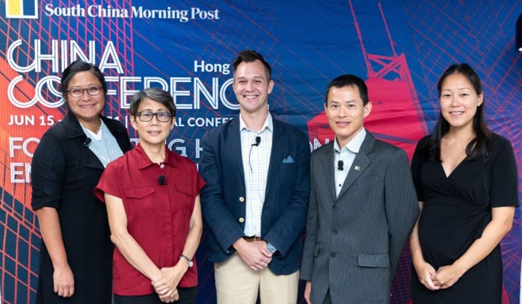 (L-R): Debra Tan, Director & Head of China Water Risk; Christine Loh, Chief Development Strategist in the Division of Environment and Sustainability at HKUST; Tony Á. Verb, Founder of GreaterBay Ventures & Advisors and Co-founder of Carbonless Asia; Eric Ng, Senior Reporter at SCMP; Hanah Paik, Asia-Pacific Lead of Cities, States and Regions at CDP. Photo by: Alex Ma