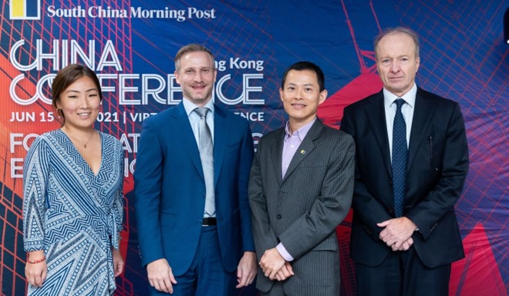 (L-R) Zhang Yang, Director, Debt Origination and Advisory, Asia Pacific, Crédit Agricole CIB; Gabriel Wilson-Otto, Director, Sustainable Investing, Fidelity International; (Moderator) Eric Ng, Senior Reporter, Business, South China Morning Post; and Ashley Alder, SBS, JP, Chief Executive Officer, Securities and Futures Commission. Photo by: Alex Ma