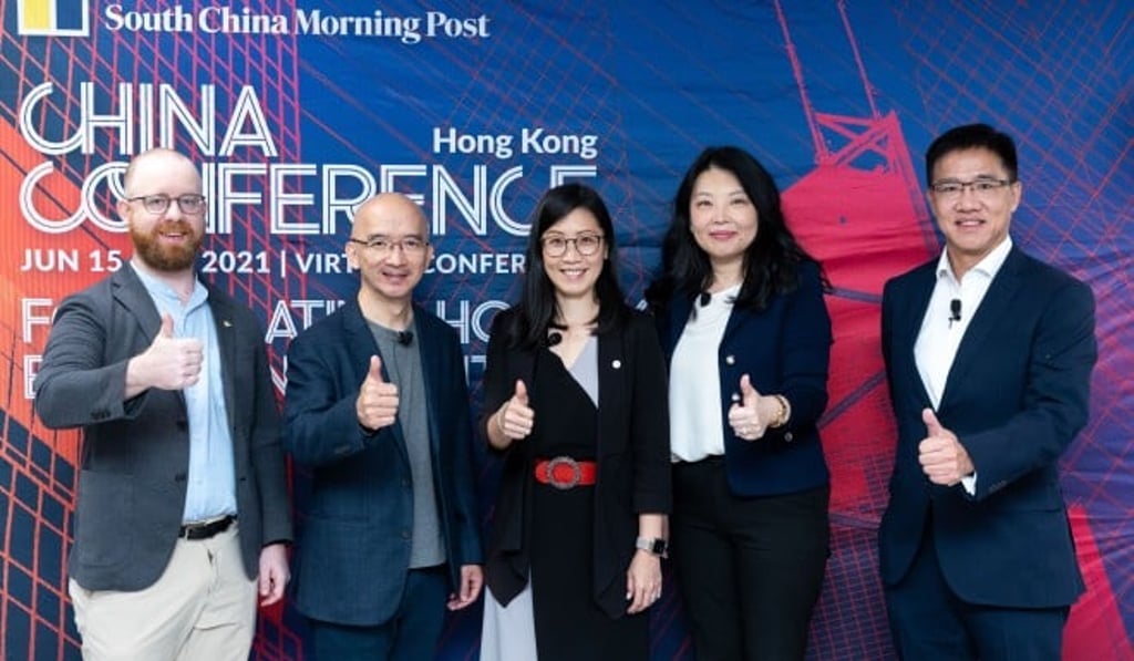 (L-R) (Moderator) John Artman, Editor, Technology, South China Morning Post; Damien Wu, Director of Business Transformation and Innovation, Chinachem Group; Kennas Lam, Vice President & Chief Information Officer, Asia-Pacific, Johnson Controls; Susan Poon, Chief Information Officer, TK Elevator; and Dr. Ted Suen, MH, Chief Information Officer, MTR Corporation. Photo by: Alex Ma