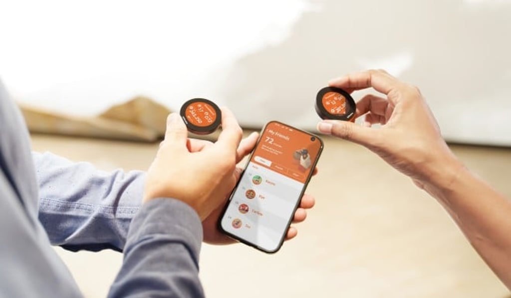 The pin pairs with a mobile app to allow personalization and can be used to make social media connections. The pin pairs with a mobile app to allow personalization and can be used to make social media connections.