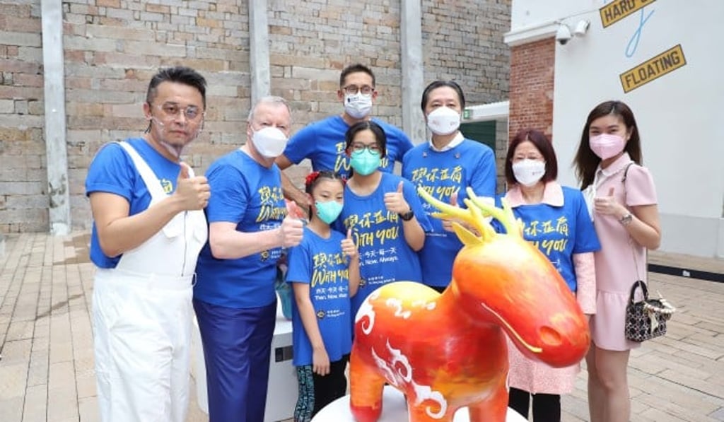 Chan Wan-yi (3rd left) and Wong Ching-ching (4th right) of Po Leung Kuk Castar Primary School are among the 50 school children gathering at Sha Tin Racecourse to paint their Drago Cavallo sculpture in June. Chan Wan-yi (3rd left) and Wong Ching-ching (4th right) of Po Leung Kuk Castar Primary School are among the 50 school children gathering at Sha Tin Racecourse to paint their Drago Cavallo sculpture in June.