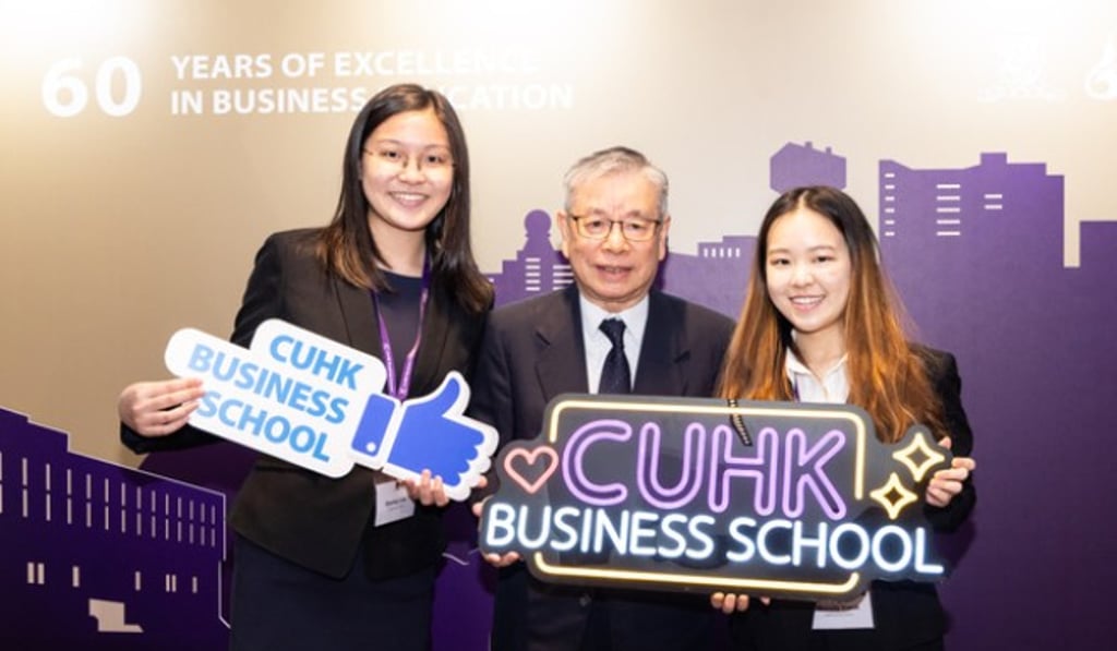 The event connected CUHK Business School’s alumni and students across generations, including Mr Joseph Man Kwok-kei (middle) who graduated from the 1st Cohort of CUHK MBA Programme, Ms Shirley Lau (left) and Ms Melody Kwok (right) who are current CUHK Business School students. The event connected CUHK Business School’s alumni and students across generations, including Mr Joseph Man Kwok-kei (middle) who graduated from the 1st Cohort of CUHK MBA Programme, Ms Shirley Lau (left) and Ms Melody Kwok (right) who are current CUHK Business School students.