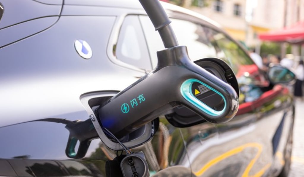 An EV uses BYD’s Flash Charging system at Gold Coast Piazza, where compatible vehicles can recharge from 10 to 70 per cent in as little as five minutes.