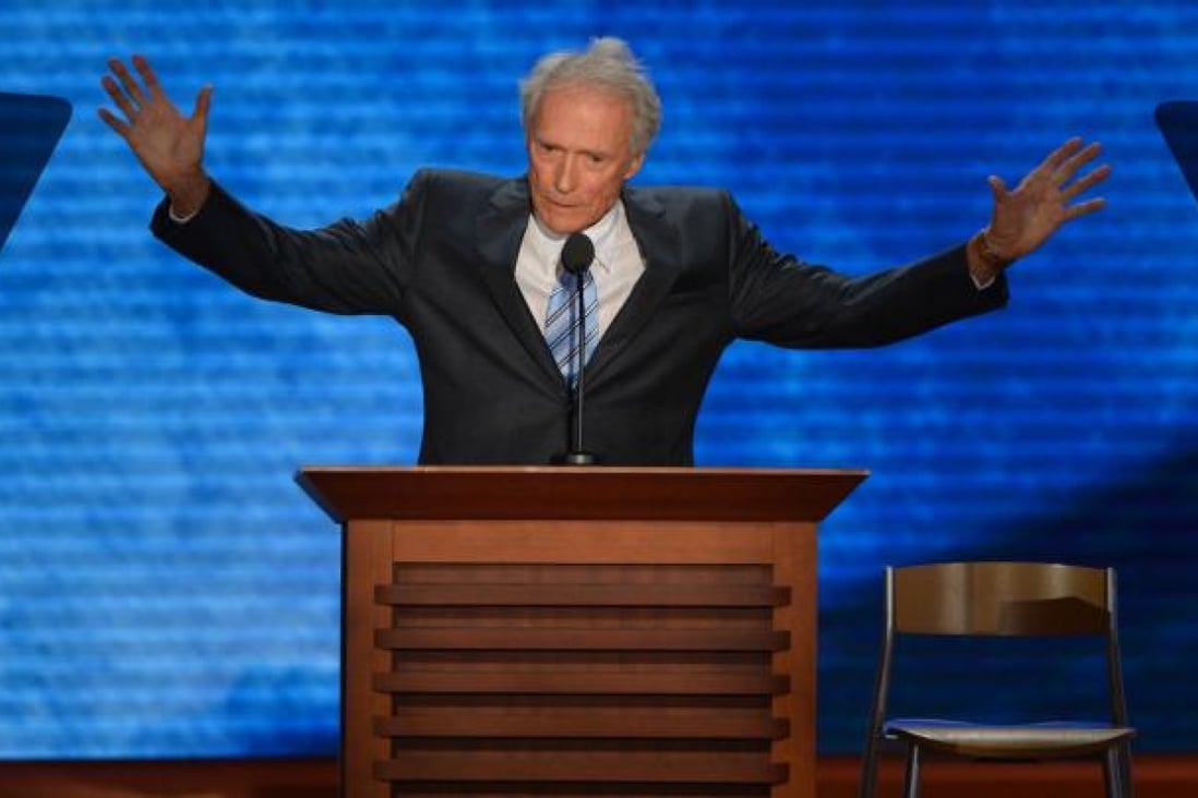 During his speech, director Clint Eastwood looked down several times at an empty chair, as if he was listening to Obama criticise Republican presidential nominee Mitt Romney. Photo: AFP