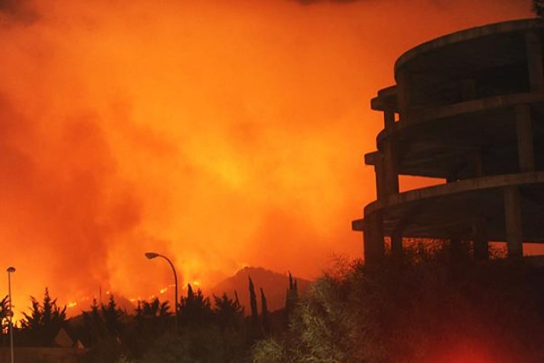 A forest fire rages on Spain's Costa del Sol near Marbella on Friday. Photo: EPA
