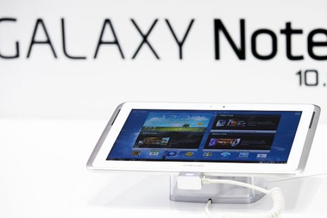 A Samsung galaxy tablet is displayed at the Samsung stand at the IFA consumer electric fair in Berlin. Photo: AP