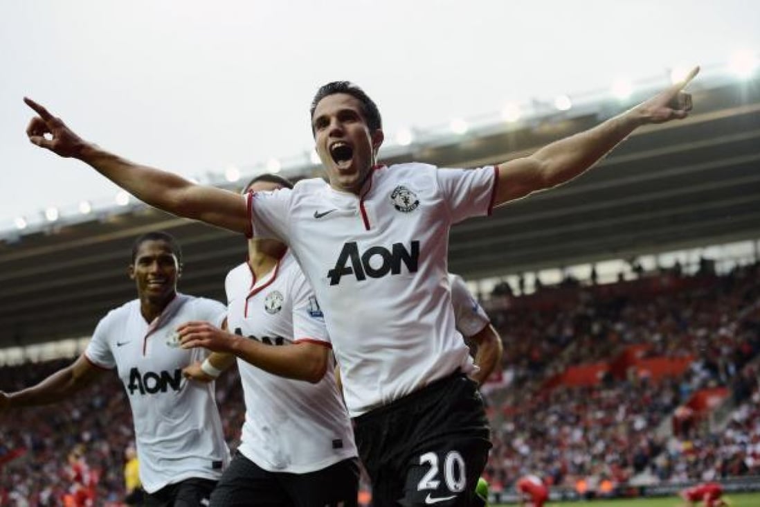 Dutchman Robin van Persie celebrates after scoring a hat-trick for Manchester United in their 3-2 away victory over Southampton. Photo: Reuters