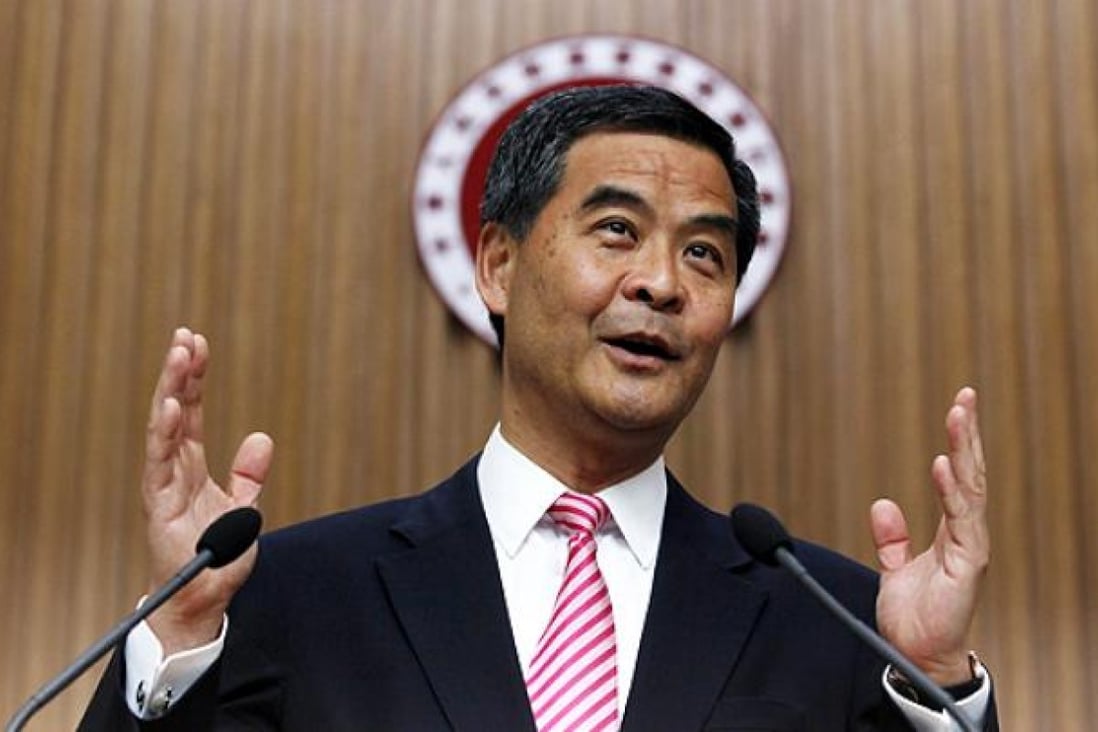 Chief Executive Leung Chun-ying speaks at government headquarters. Photo: AP