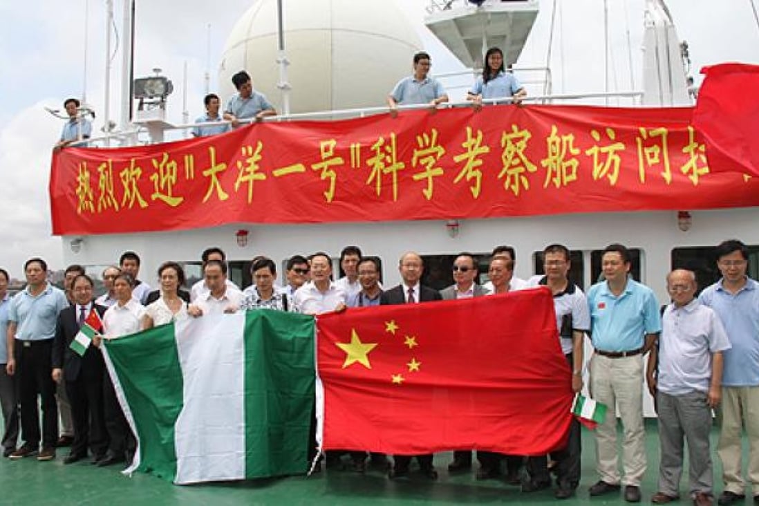 A Chinese research vessel is welcomed in Lagos, Nigeria, for a joint scientific research mission. Photo: Xinhua