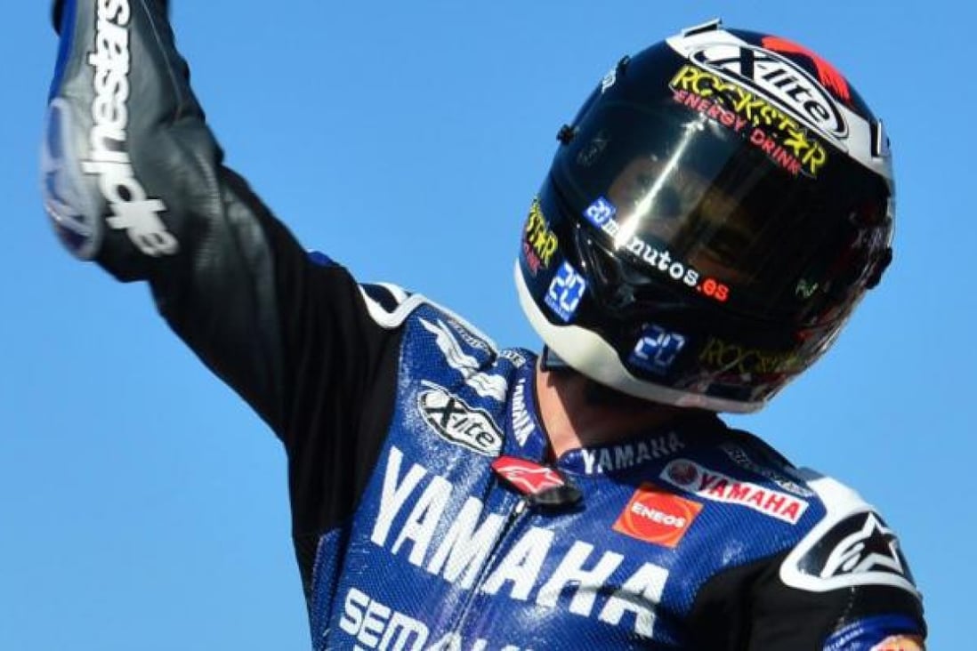 Spanish rider Jorge Lorenzo of the Yamaha team celebrates. Photo: AFP