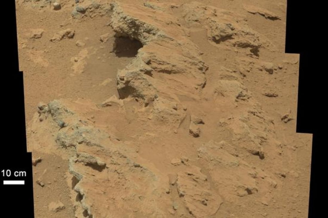 An image taken by the Curiosity rover of a Mars outcrop that was once the bed of a Martian stream. Photo: AFP