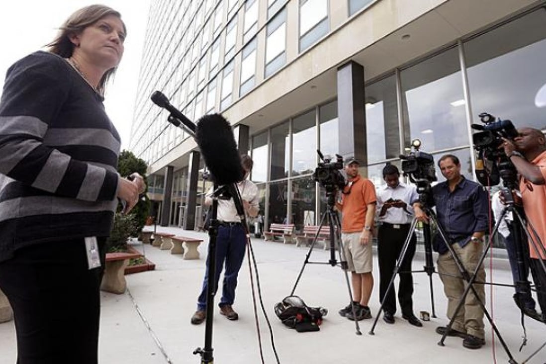 Dr Lucy Wilson, chief of surveillance, infection protection and outbreak response with the Maryland Department of Health and Mental Hygiene, speaks during a news conference in Baltimore on Thursday. Photo: AFP