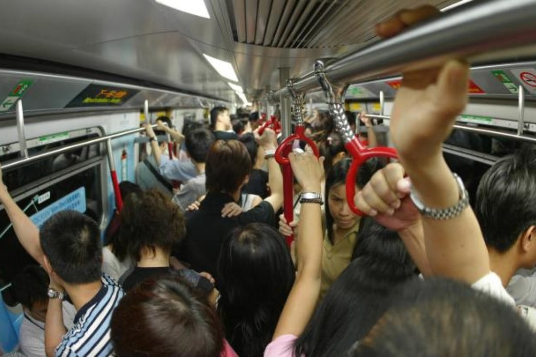 Rush hour on board an MTR train. The corporation estimates that it transports 4.3 million commuters every weekday. Photo: SCMP