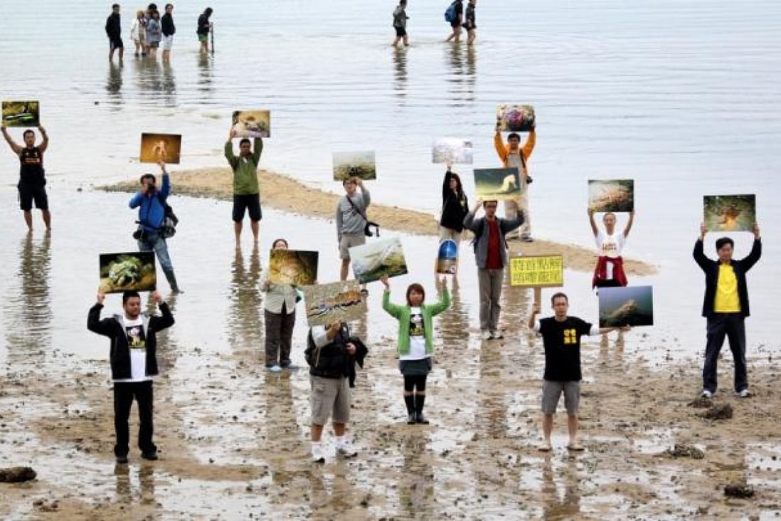 Members of green group 'Save Lung Mei' protest against the government's proposal to build an artificial beach at Lung Mei. Photo: Dickson Lee