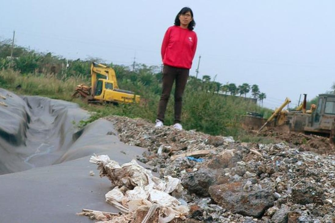 Chen Liwen at a waste incineration plant site in Chengdu. Getting waste disposal statistics from governments is an important part of her work. Photo: SMP