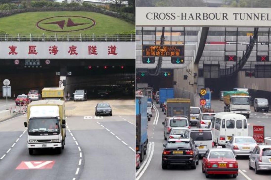 Traffic experts are assessing how adjusting toll charges could divert traffic to the Eastern Harbour Tunnel (left) from the congested Cross-Harbour Tunnel in Hung Hom (right). Photo: Dickson Lee