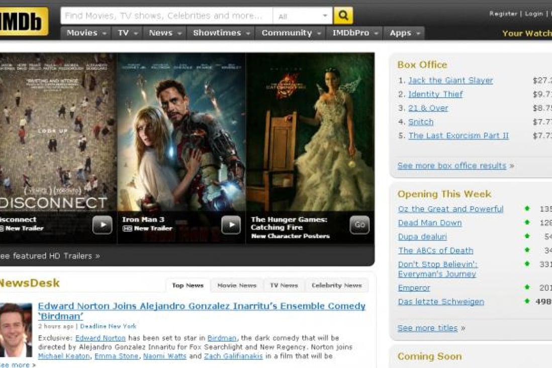The popular IMDB website was unblocked by Chinese censors on Wednesday. Photo: SCMP Pictures