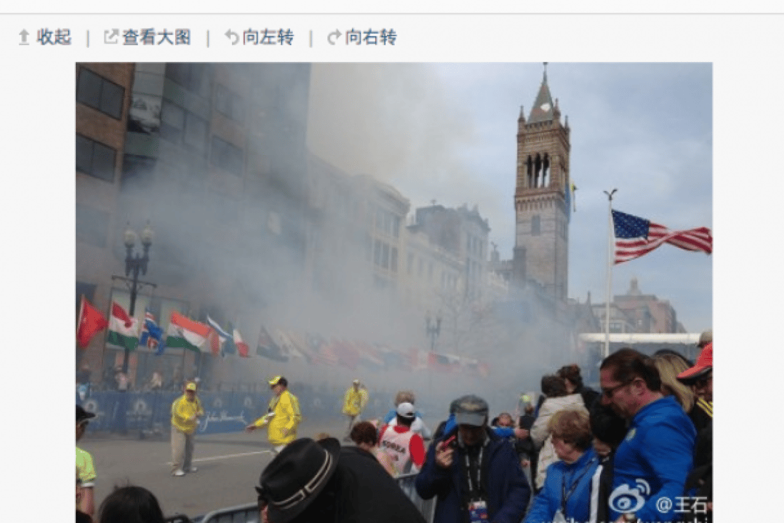 A photo from the scene of the blasts shared by Wang Shi. Photo: Screenshot via Sina Weibo