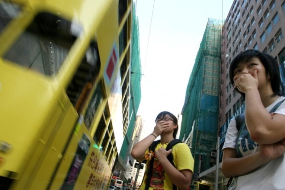Pedestrians cover their noses to guard against the poor air quality in the busy streets in Causeway Bay. Photo: SCMP