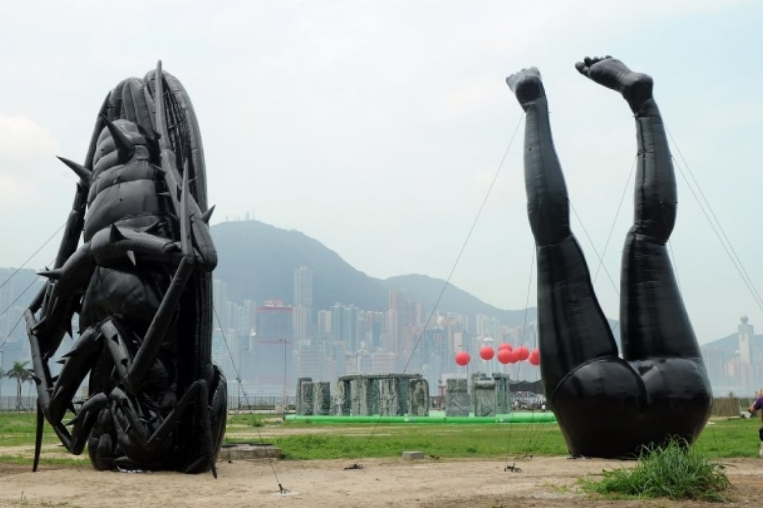 Inflatable sculptures by Hong Kong artist Tam Wai Ping titled 'Falling into Mundane World' displayed at the Mobile M+: Inflation! exhibition. M+ museum has received its first art donation from a Hong Kong collector. Photo: AFP