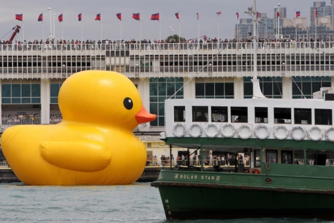 The Rubber Duck arriving in the harbour made industrialist Lam Leung think of manufacturing his ducklings again. Photo: Felix Wong