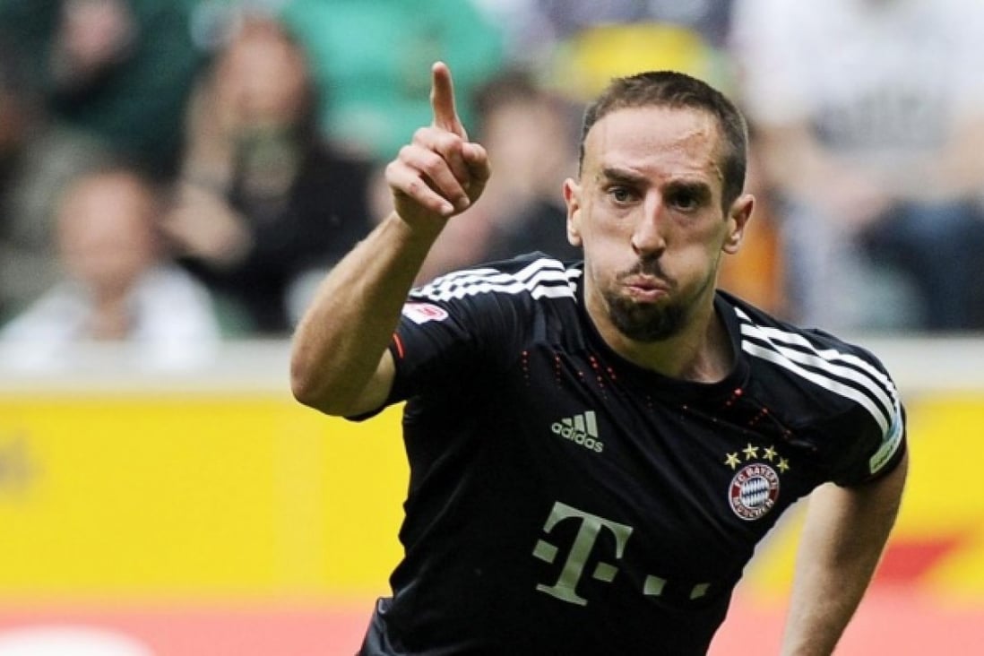 Bayern Munich's Franck Ribery celebrates after equalising against Gladbach. Photo: EPA