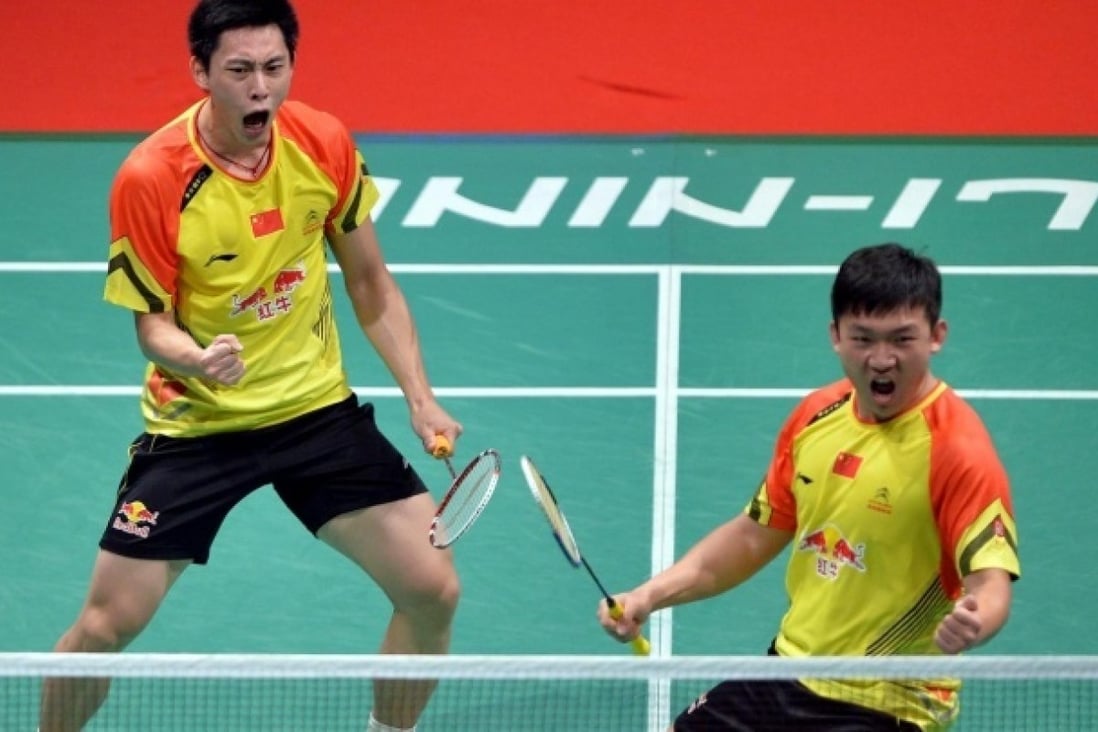 Liu Xiaolong and Qiu Zihan of China celebrate their men's doubles victory. Photo: Xinhua