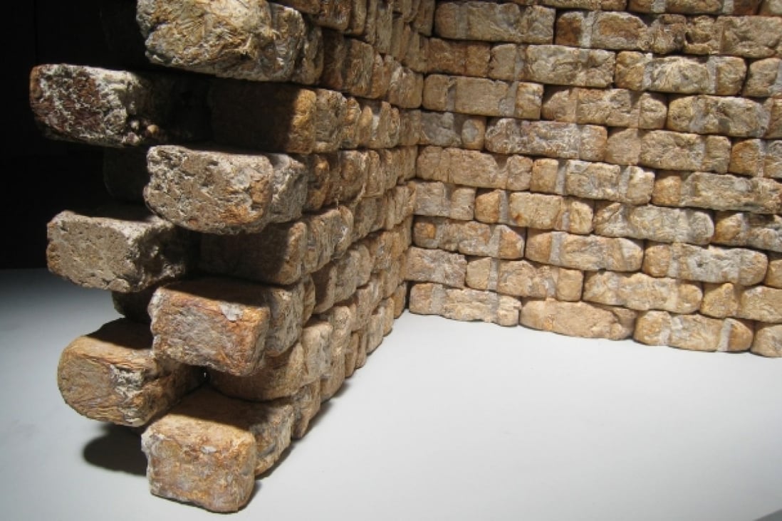A wall made of fungus bricks. Photo: Phil Ross