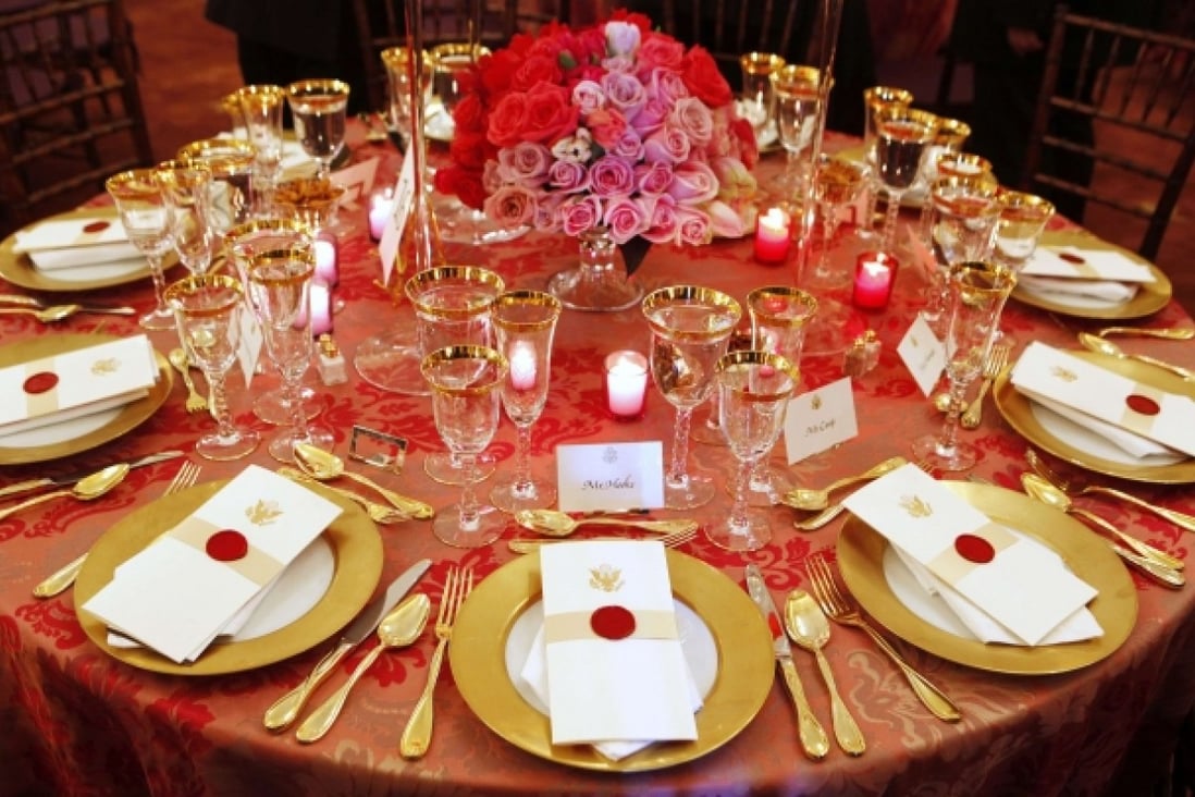A view shows the table setting for a luncheon in honour of China's Vice President Xi in Washington, February 2012. Photo: Reuters