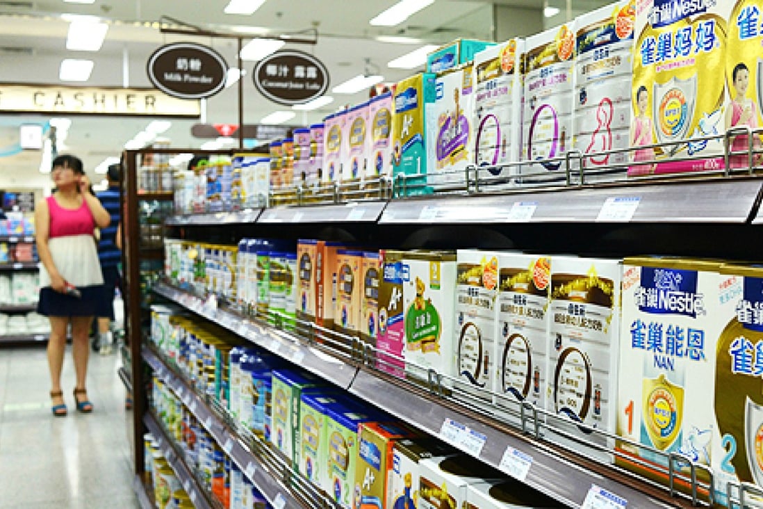 Infant formula sold in a Beijing supermarket. Hong Kong has not set limits for the trans-fat content of baby formula but is considering it. Photo: AFP