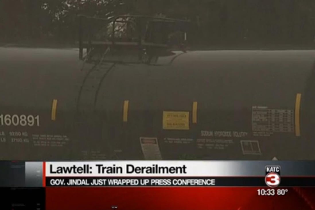 Screen grab of train derailment from KATCTV