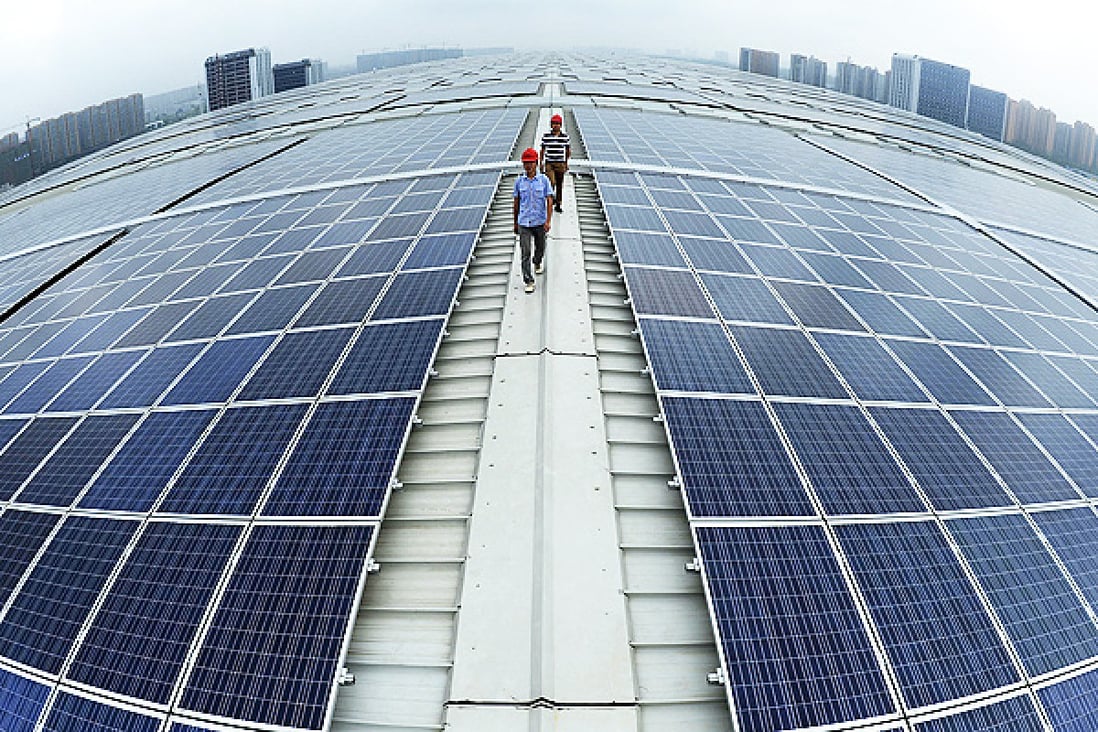 Solar panels cover the roof of a railway station in Hangzhou, Zhejiang. The province is home to a large solar manufacturer. Photo: AP