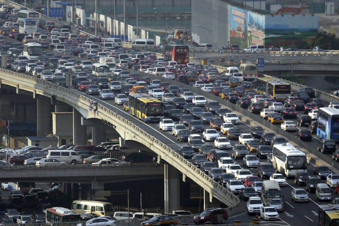 A rush hour traffic jam on Guomao Bridge in Beijing. Photo: Reuters