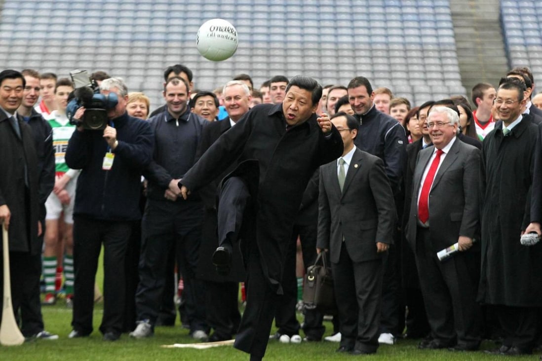 Xi shows his ball skills during a visit to Ireland last year. Photo: AFP