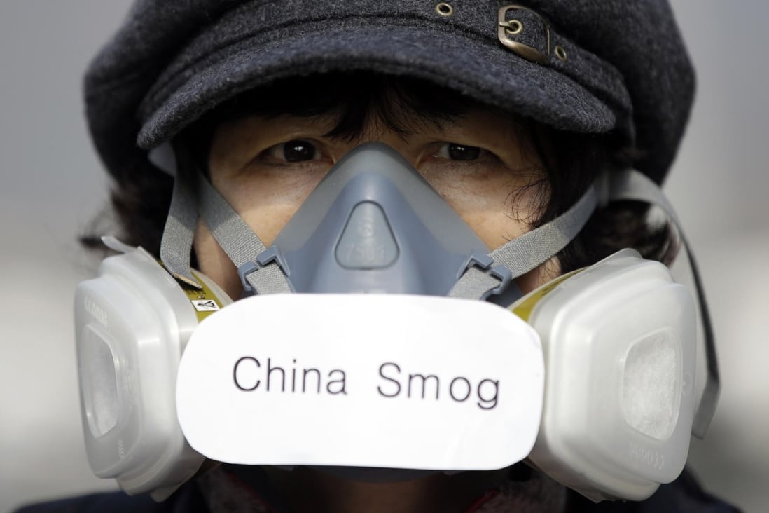 A Korean green activist decries the pollution. Photo: AP