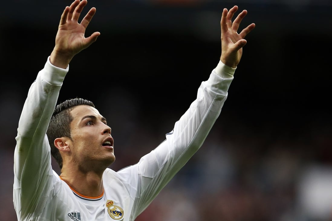 Real Madrid's Cristiano Ronaldo celebrates after scoring his third goal against Real Sociedad at Santiago Bernabeu stadium in Madrid. Photo: Reuters.