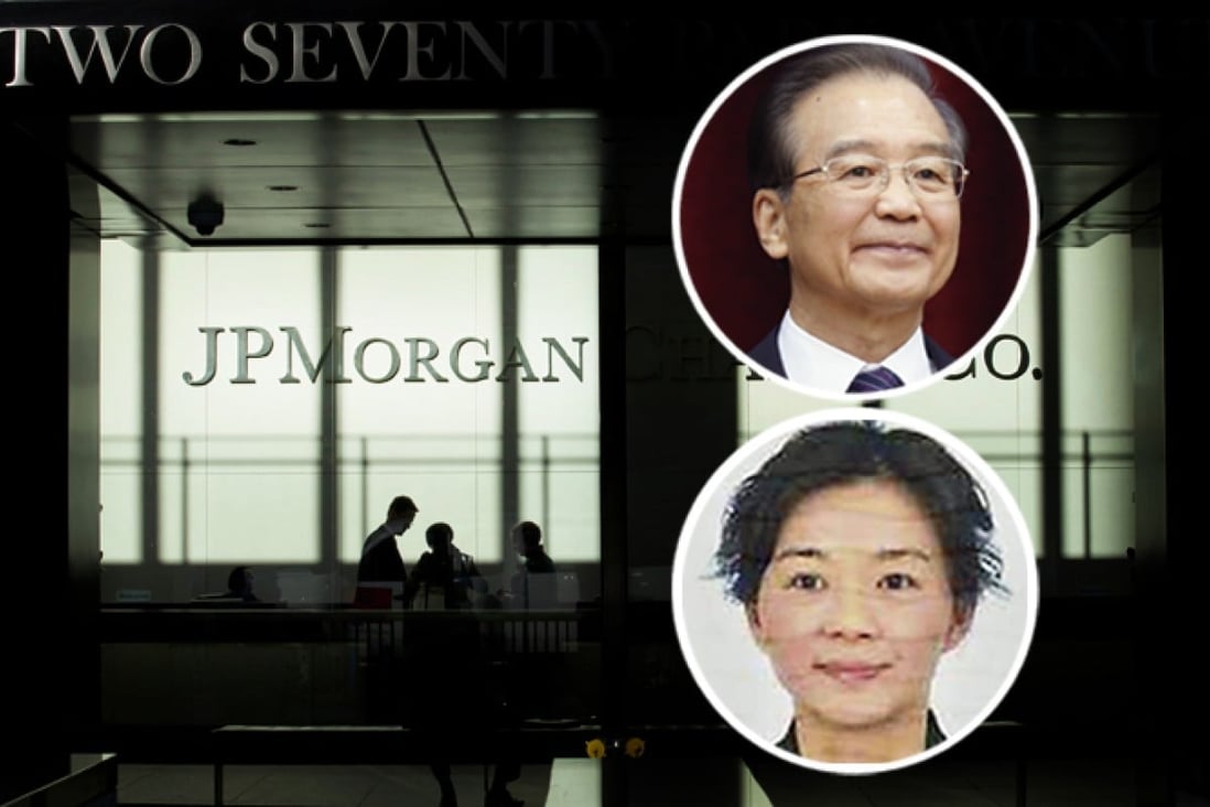 A combination photo of the JP Morgan office in New York, former Chinese premier Wen Jiabao and his daughter, Wen Ruchun. Photo: SCMP Pictures