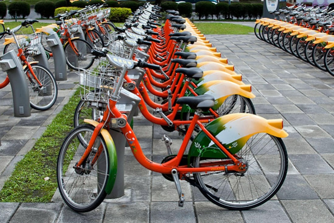 The YouBikes, with their yellow-and-green splash guards, are ubiquitous in Taiwan's capital, with more than 4,000 on the streets. Photo: CNA