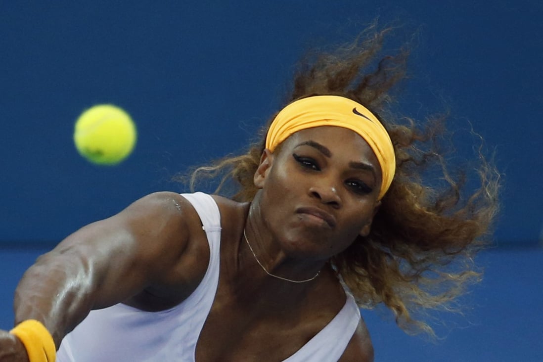 American Serena Williams sends down a powerful serve  against Slovakia's Dominika Cibulkova. Photo: Reuters