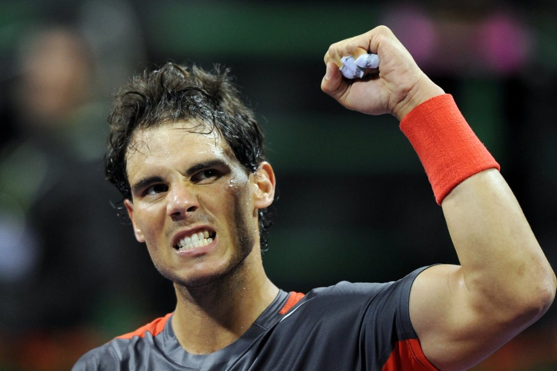 Rafael Nadal of Spain celebrates victory over Peter Gojowczyk of Germany in the semi-finals of the Qatar Open. Photo: Xinhua