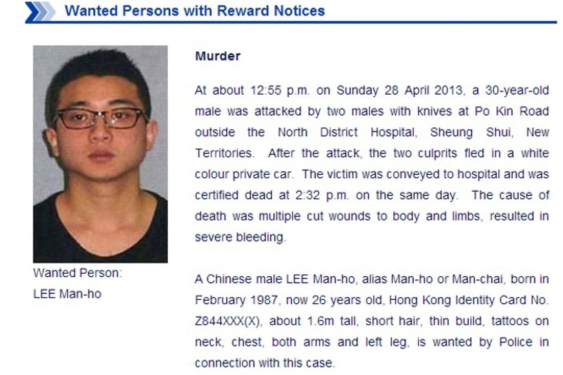 A screenshot of a Hong Kong police "wanted persons" notice for Lee Man-ho. Photo: SCMP Pictures