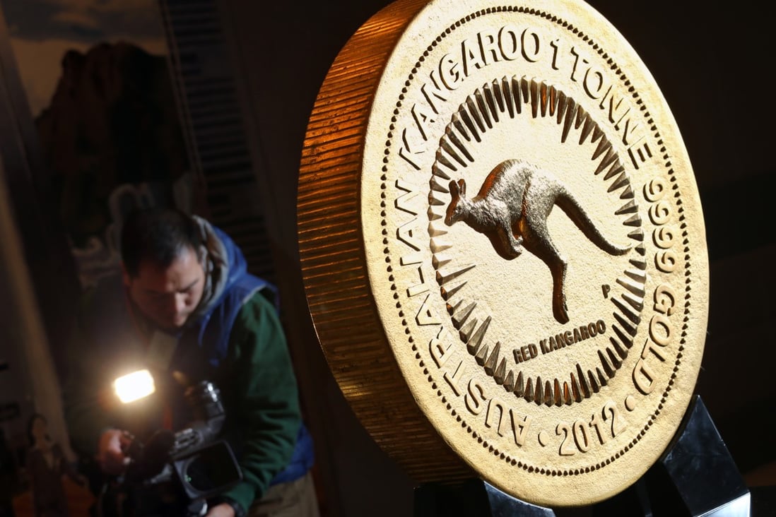 The 2012 Australian Kangaroo One Tonne Gold Coin is displayed in Hang Seng Bank's Headquarter in Central until Saturday. Photo: K. Y. Cheng