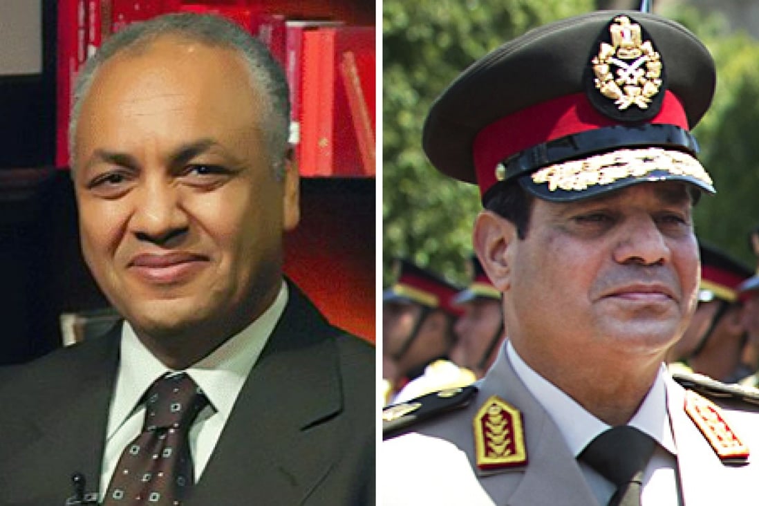 Mostafa Bakry (left) and the Egyptian Minister of Defense Abdel-Fattah el-Sisi. Photos: Screenshot via Facebook, AP