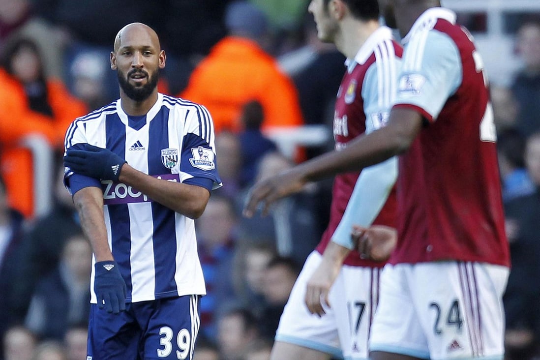 Anelka performs the controversial gesture during West Brom's 3-3 draw at West Ham United in the Premier League in late December. Photo: AFP