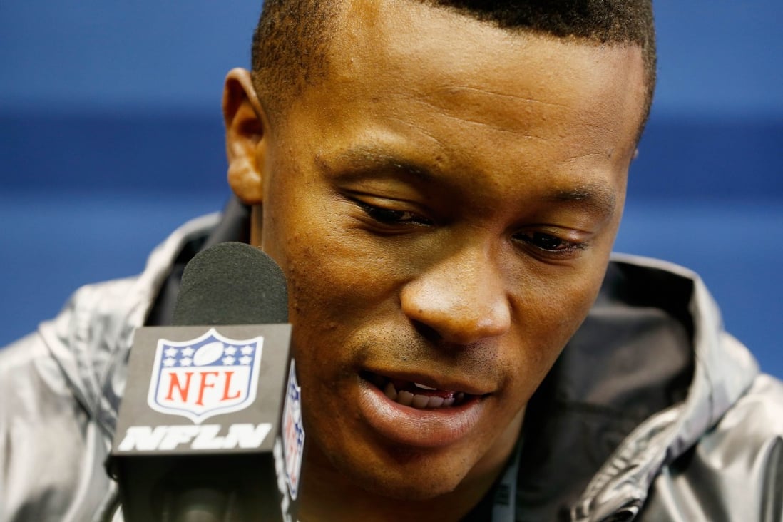 Broncos wide receiver Demaryius Thomas openly talks about his jailed mother and grandmother during Super Bowl XLVIII Media Day at the Prudential Centre in Newark, New Jersey. Photo: AFP